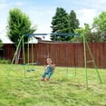 thumbnail image 2 of Swing Sets for Kids Outsunny Metal Swing Set with Glider, Two Swing Seats and Adjustable Height, Outdoor Heavy Duty A-Frame Suitable for Playground, Backyard, Green,Outdoor Swing Sets, 2 of 11