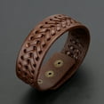 thumbnail image 5 of AYYUFE Vintage Men Faux Leather Wide Braided Bracelet Cuff Button Wristband Bangle Faux Leather + Alloy Black, 5 of 8
