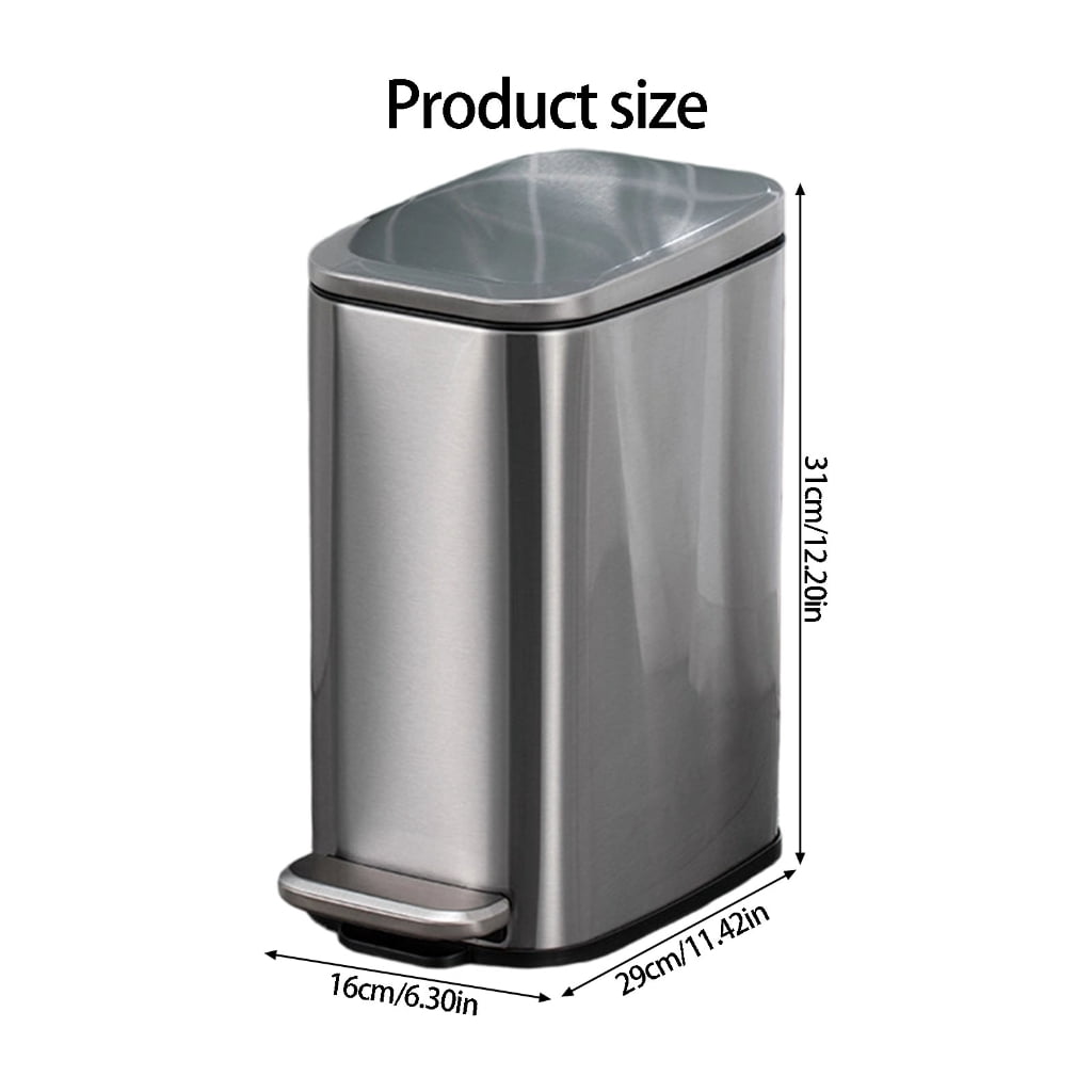 Stainless Steel Rectangular Trash Can 6L Bathroom Waste Bin with Odor Control Seal Lid Slip Resistant Base Home Supply