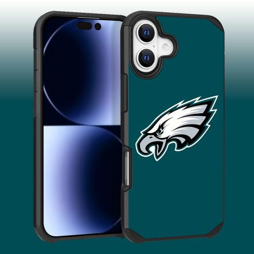 Apple iPhone 16 (6.1) - NFL Licensed Philadelphia Eagles Team Logo on Green Textured Dual Layer Case
