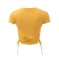 thumbnail image 2 of FashionMille Women's Ruched Side Shierred String Trim Short Sleeve Soft Crop Top - Made in USA, 2 of 5