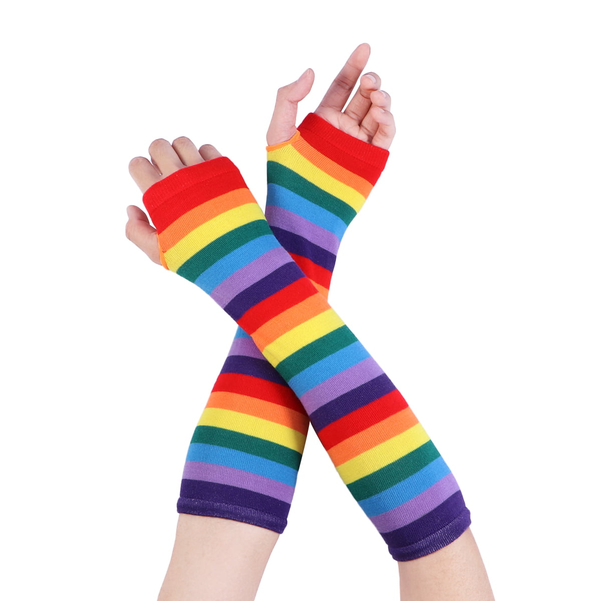 Tinksky Rainbow Strips Arm Warmer Colorful Fingerless Gloves Sleeve Christmas Birthday Gift for women Girls