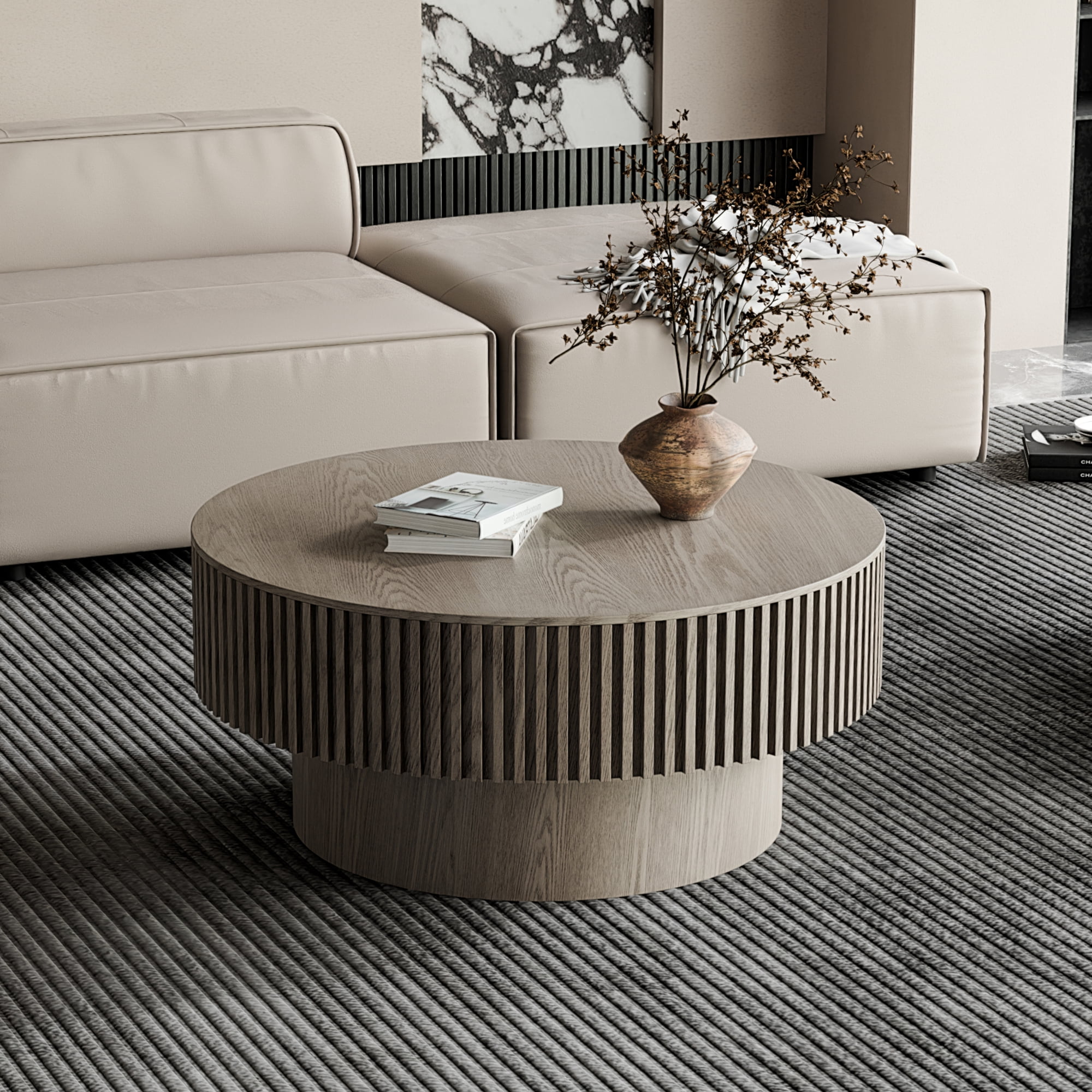 31.5'' Round Coffee Table with Hidden Storage Compartment, Solid Wood Accent Table with Lid, Modern Center Table Tea Table for Living Room, Bedroom, Apartment or Office