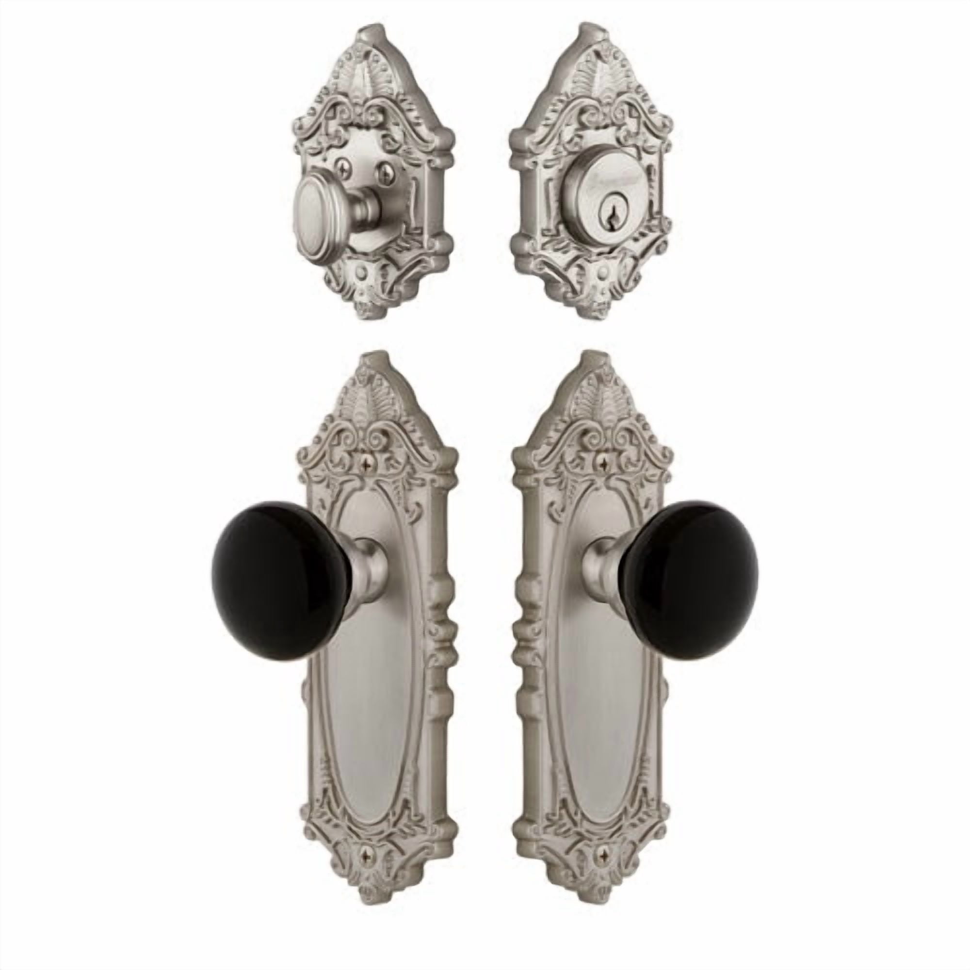 Grandeur Grande Victorian Plate Single Cylinder Knob Comb Pack with Coventry Knob and matching Deadbolt