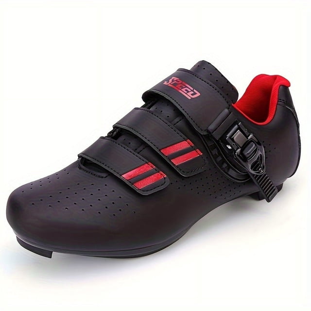 SUTENGDA Men‘s Lightweight Cycling Shoes - Breathable All-Season Bike Footwear with Adjustable Hook & Loop Closure Compatible with Peloton & SPD Pedals Available in Striped & Solid Col