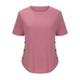 thumbnail image 5 of fatyb Women's Short Sleeve Tunic Tops Casual Crew Neck Blouses Comfy Basic Tee Shirts with Side Button, 5 of 6
