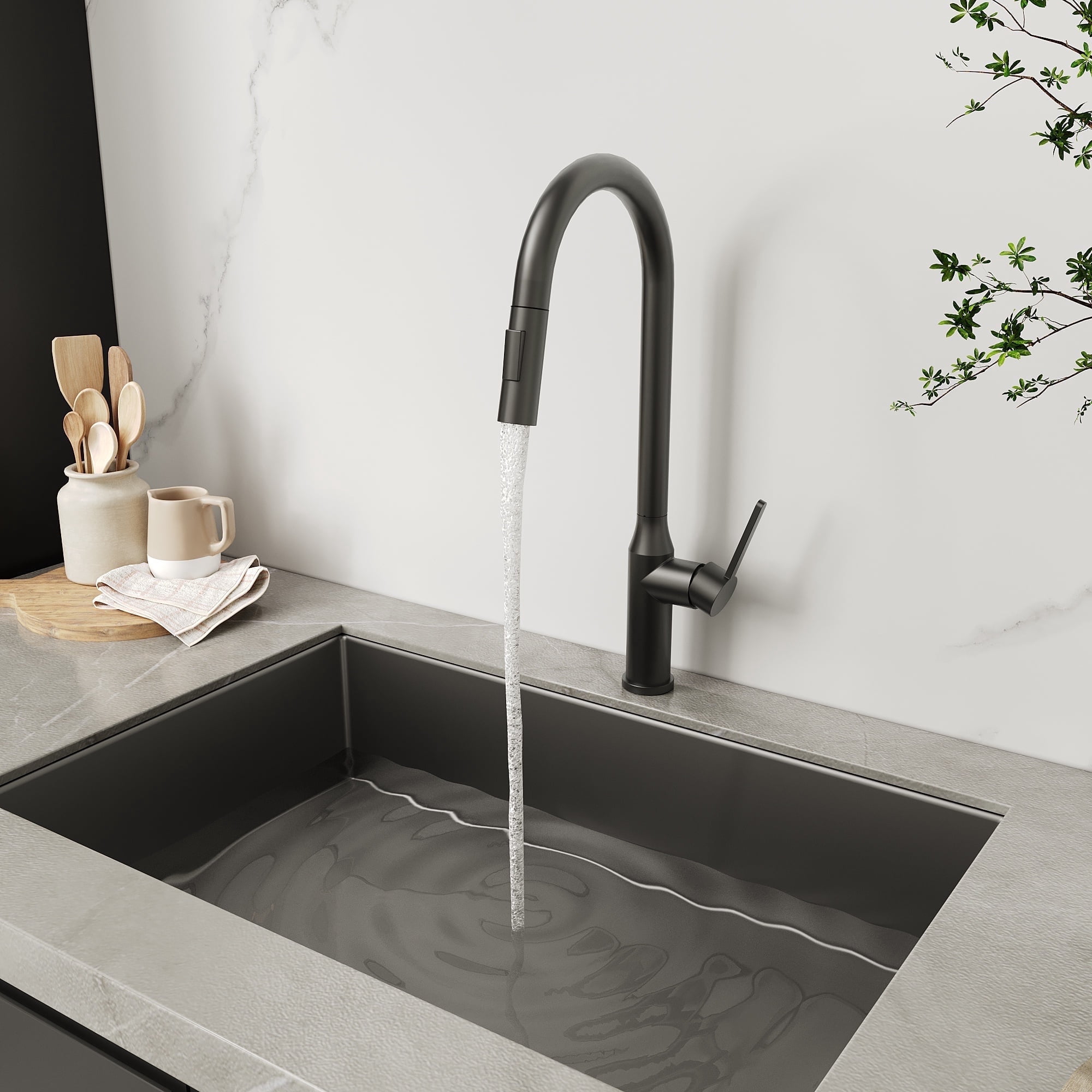 Bothwa Home KF-SL023-MB 19-Inch Talia Kitchen Faucet in Matte Black Finish
