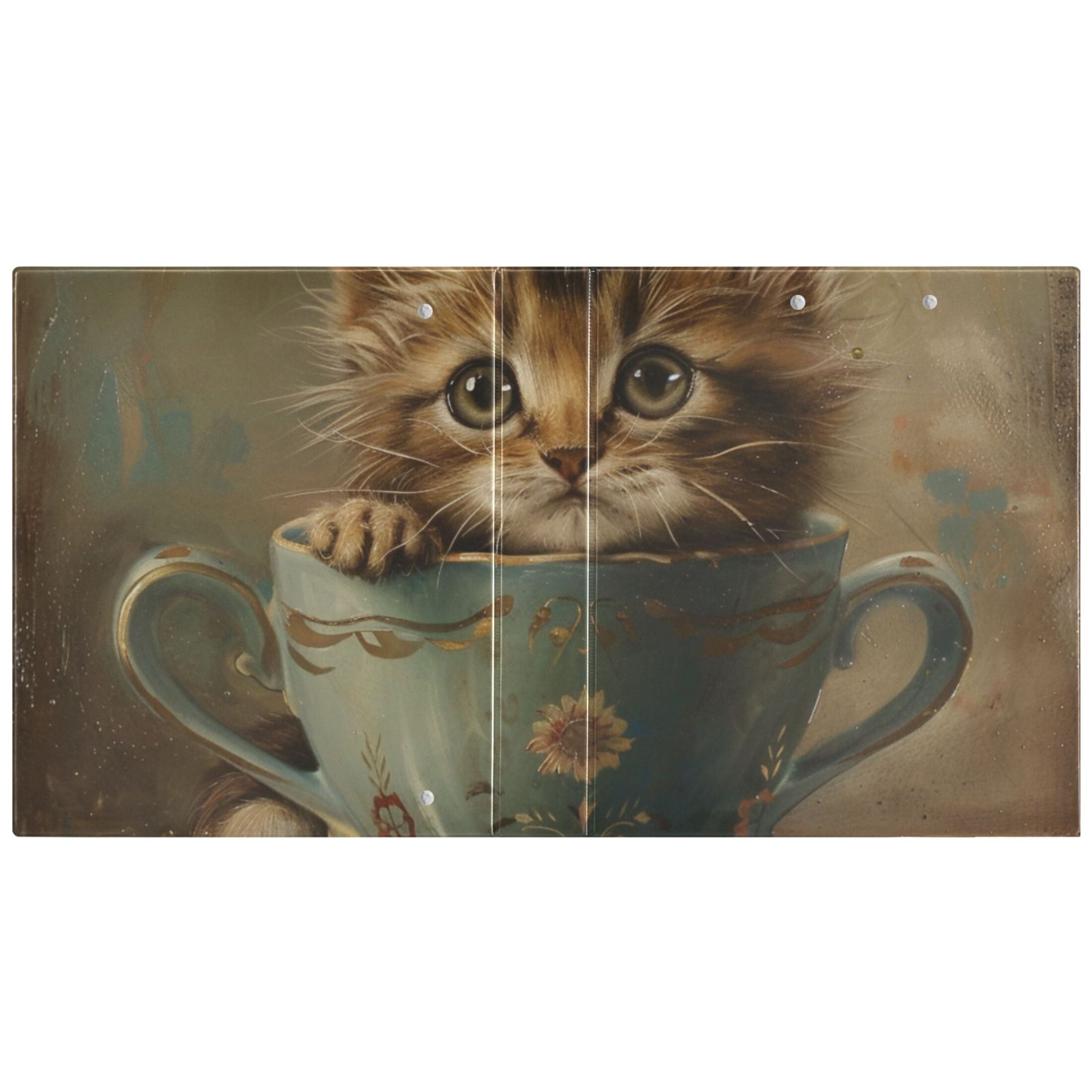 Cat in Cup 3 Ring Binders 1.5 inch Hardcover File Folders with Interior Pockets A4 Size Organizer for School Office Hospital