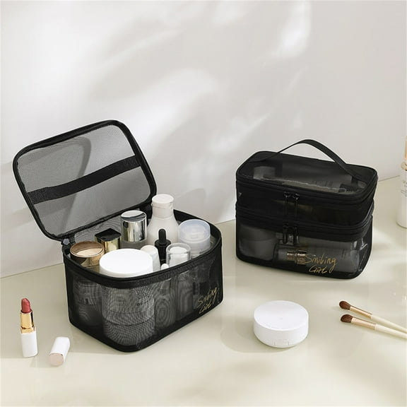 RuiJiao Large Capacity Double Layer Clear Cosmetic Bag Makeup Bag, Waterproof Travel Toiletry Bag, Transparent PVC Hair and Nail Accessories Pouch Beach Bag Organizer