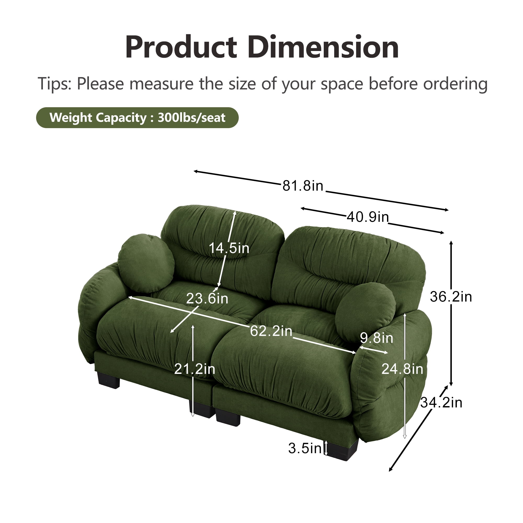 81" 2 Seater Loveseat Couch Cozy Chenille Sofa with 2 Throw Pillows