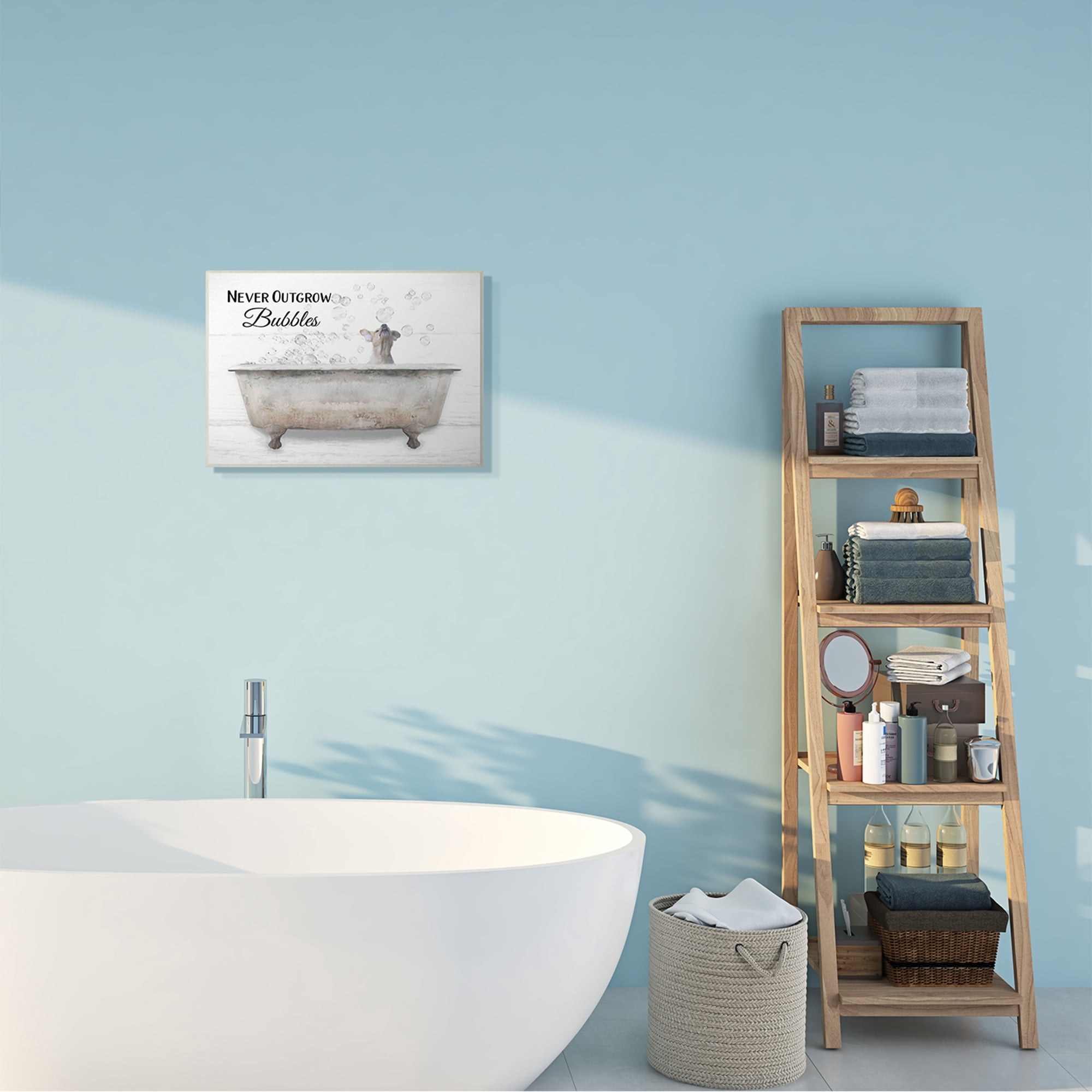Stupell Industries Never Outgrow Bubbles Bath Dog In Tub Word Design Wall Plaque Art by Lori Deiter