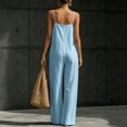 thumbnail image 4 of Women's Linen-Blend Sleeveless Jumpsuit - Spaghetti Strap Wide Leg Romper with Pockets, Loose Fit Casual One-Piece for Spring & Summer Blue S, 4 of 5