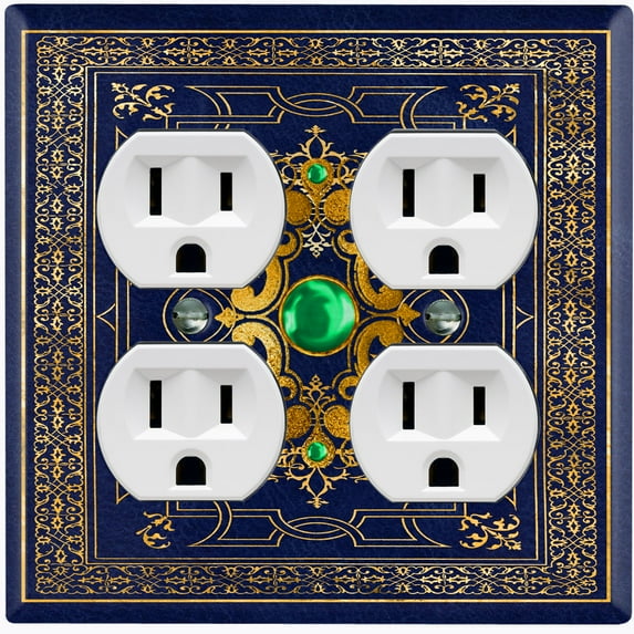 Metal Light Switch Plate Cover Elegant Blue Yellow Damask Frame FRA046