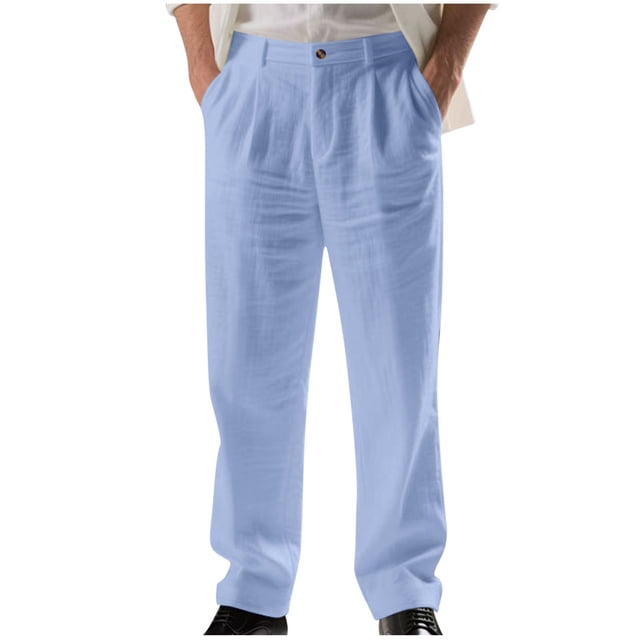 Light Royal Blue Thin Straight Leg Basic Long Leg Casual for Mens Summer Fall Pants Man Button 2025 Clothing Country Concert M