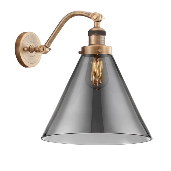 515-1W-BB-G43-L Innovations Lighting Cone - 1 Light Wall Sconce In Industrial Style-14 Inches Tall and 12 Inches Wide-Brushed Brass Finish-Light Smoke