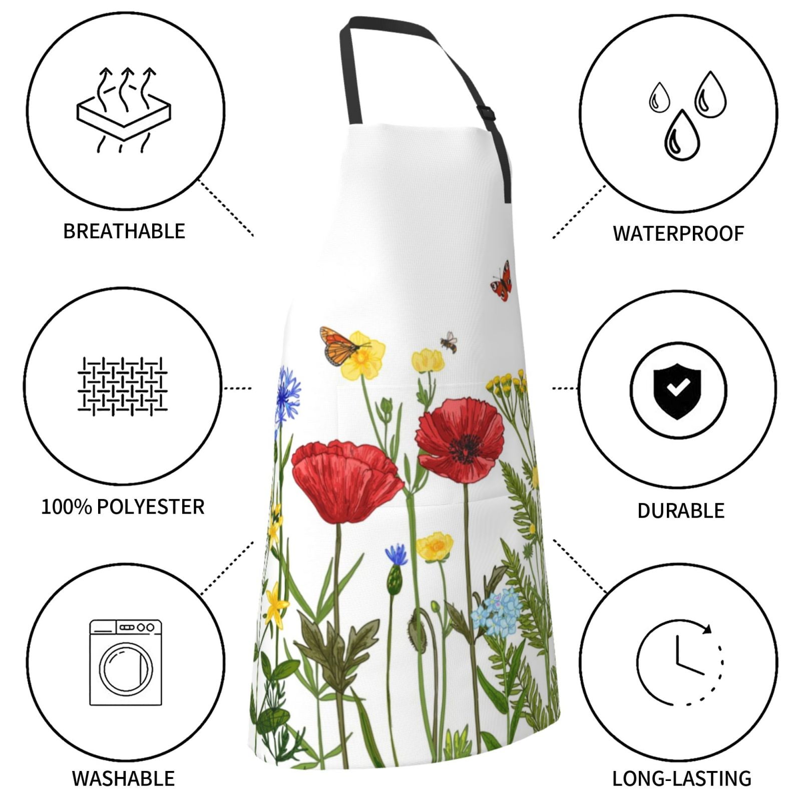 Kdxio Wild Herbs Apron with Pockets Adjustable Kitchen Aprons for Men Women Waterproof Aprons for Cooking,Drawing,Crafting, Baking Household Cleaning