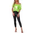 thumbnail image 2 of INSPIRE CHIC Metallic Tops for Women's Off Shoulder Short Sleeve Loose Party Sparkly Blouse, 2 of 5