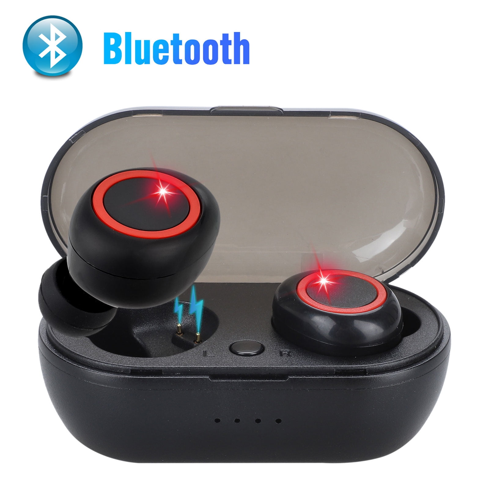 True Wireless Earbuds, Bluetooth V5.0 Headphones with Wireless Charging Case, TWS Stero Sound in-Ear Mini Headsets Built-in Noise Cancelling Mic, Waterproof Deep Bass Earphones for Driving, Sports