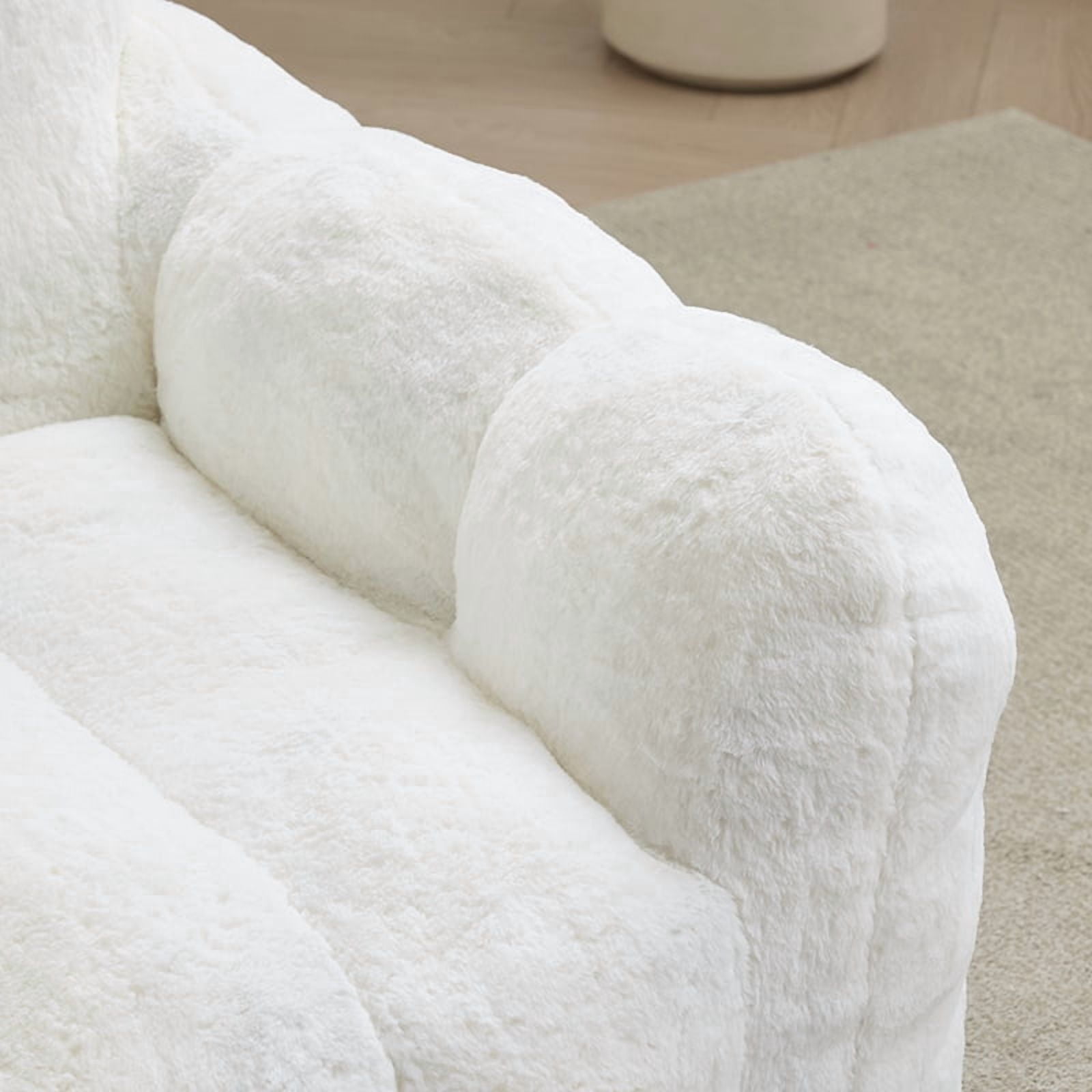 Peispie Giant Fluffy Bean Bag Chair for Adults, Oversized Memory Foam Floor Sofa Lounge Chair with Armrests, Comfy Stuffed Accent Reading Chair for Bedroom & Living Room, No Assembly, White