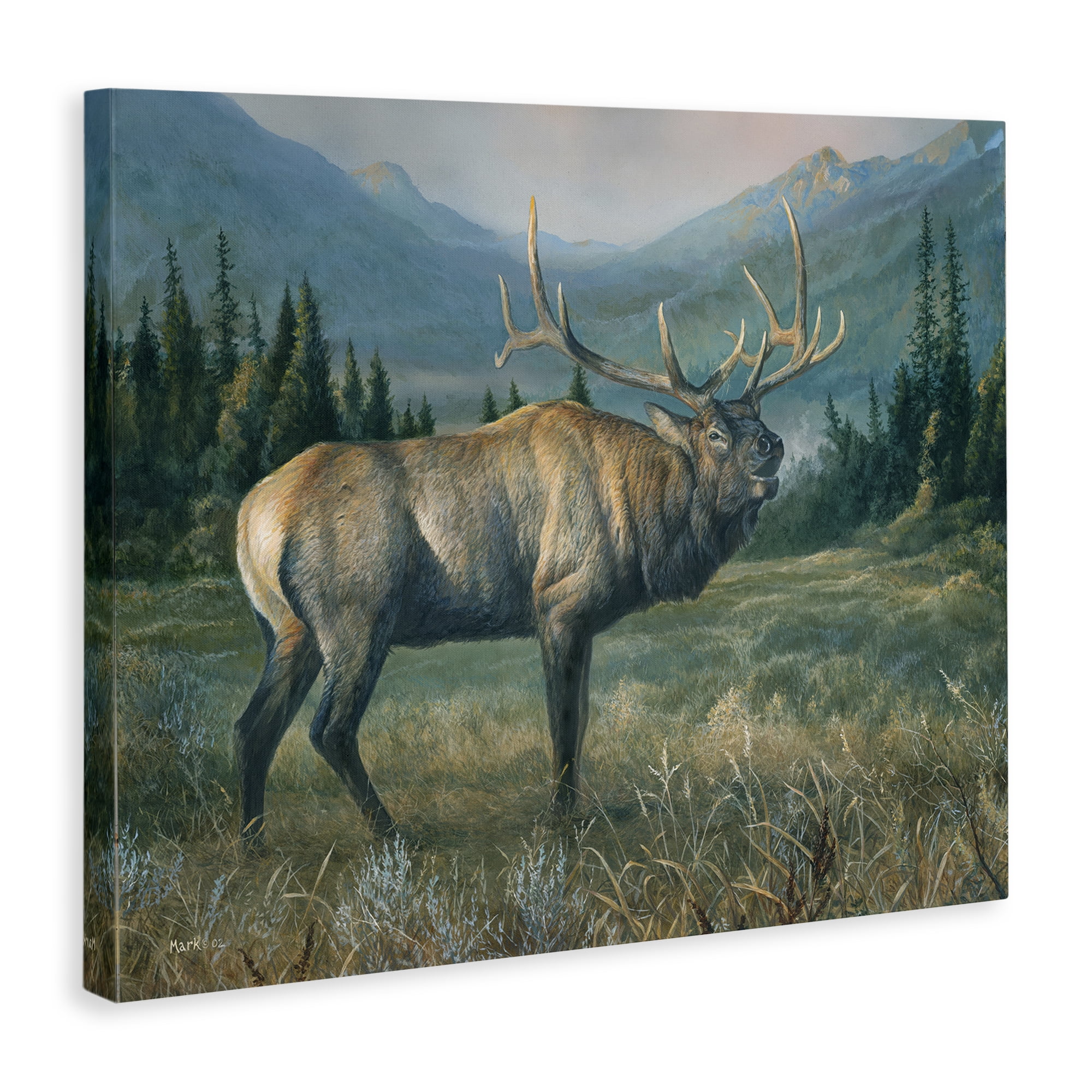 Stupell Industries Powerful Elk in Field Animals Painting Wrapped Canvas Art Print Wall Art, 40 x 30