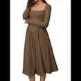 thumbnail image 4 of Vestido Midi Informal de Larga con Cuello Cuadrado para Mujer, Moda de y Otoño Marrón L, 4 of 10