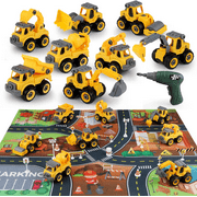 Toys for Boys 3-6 Years Take Apart Construction Trucks 8 Cars Toys with Electric Drill and Map Kids STEM Building Toys