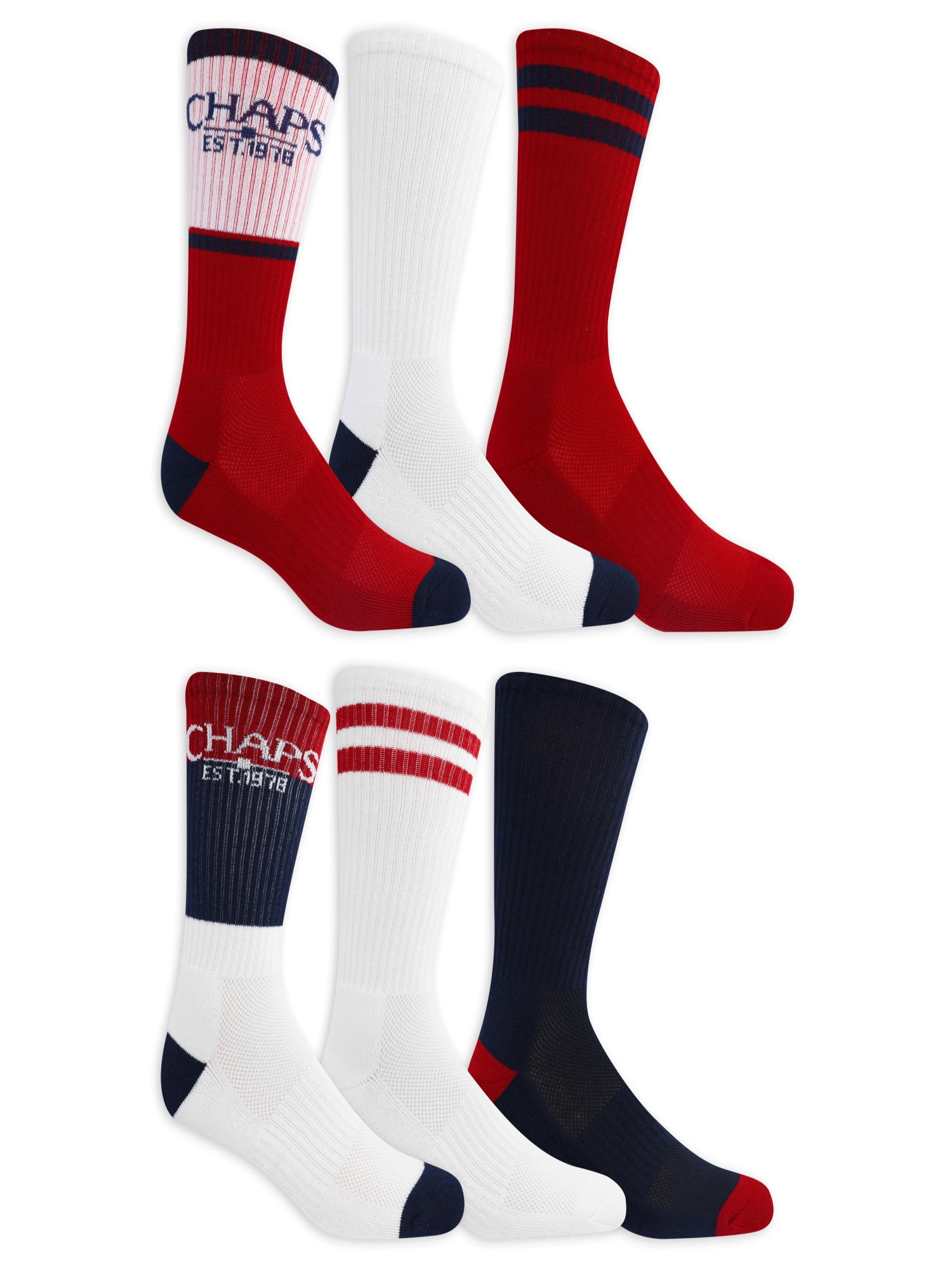 Gear up for unbeatable comfort and style with the Chaps Sport Socks for Men. Made from a soft, recycled polyester blend, this 6-pair pack of socks offers the perfect combination of fashion, comfort, and sustainability. Featuring strategically placed mesh ventilation zones for breathability, these socks keep your feet cool and dry throughout any activity. Enhanced arch support and spandex ensure a secure fit, while the extra cushioning in the sole adds optimal comfort with every step. With a range of stylish color choices to choose from, these Chaps sport socks are a versatile addition to any active man's wardrobe. Ideal for everyday wear or performance-driven activities, these machine washable socks provide the ultimate comfort and style.