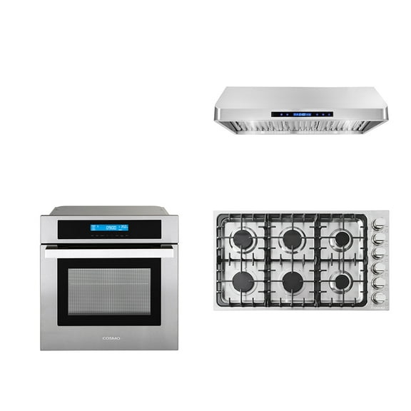 3 Piece Kitchen Package With 36" Gas Cooktop 36" Under Cabinet Range Hood 24" Single Electric Wall Oven