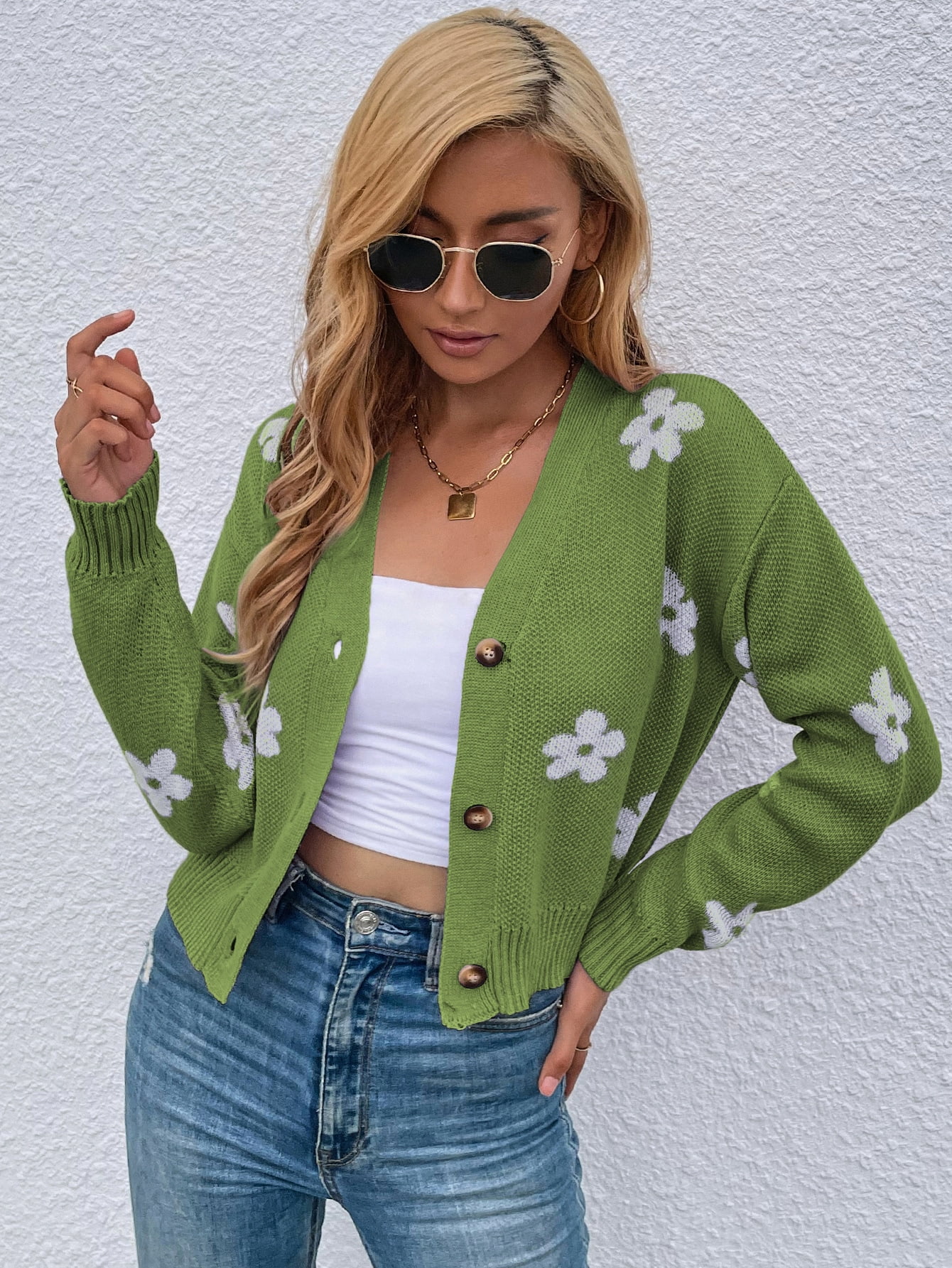 floral drop shoulder cardigan