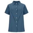 thumbnail image 6 of T Shirts for Women 2026 Summer Linen Short Sleeve Button Down Collared Business Casual Office Work Tshirt Blouse, 6 of 8