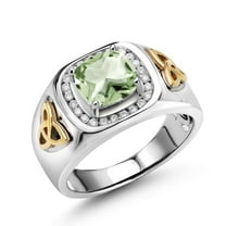 Gem Stone King 2.31 Ct Green Prasiolite Lab Grown Diamond 925 Silver and 10K Yellow Gold Men's Ring | Size 11