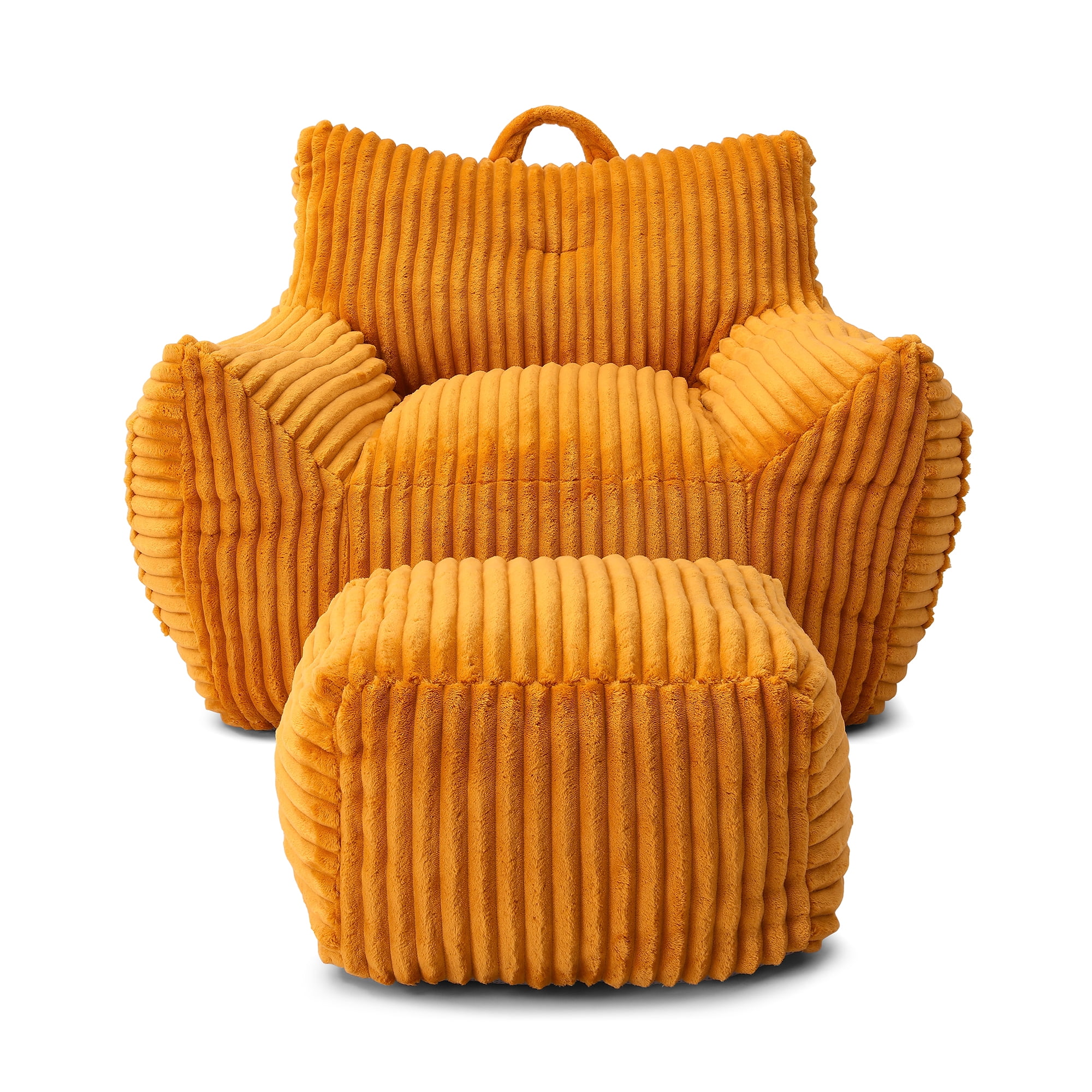 FFZ Giant Yellow Plush Bean Bag Chair For Adults With Armrests Footstool