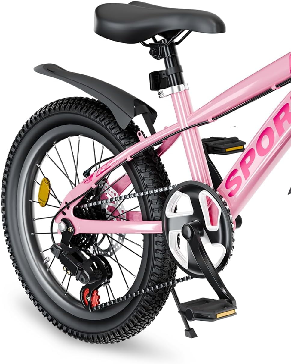 20 Inch  Mountain Bike Gift – 7-Speed Gears, Dual Disc Brakes, Shock Absorber Front Fork, LED Light – Silver & Pink