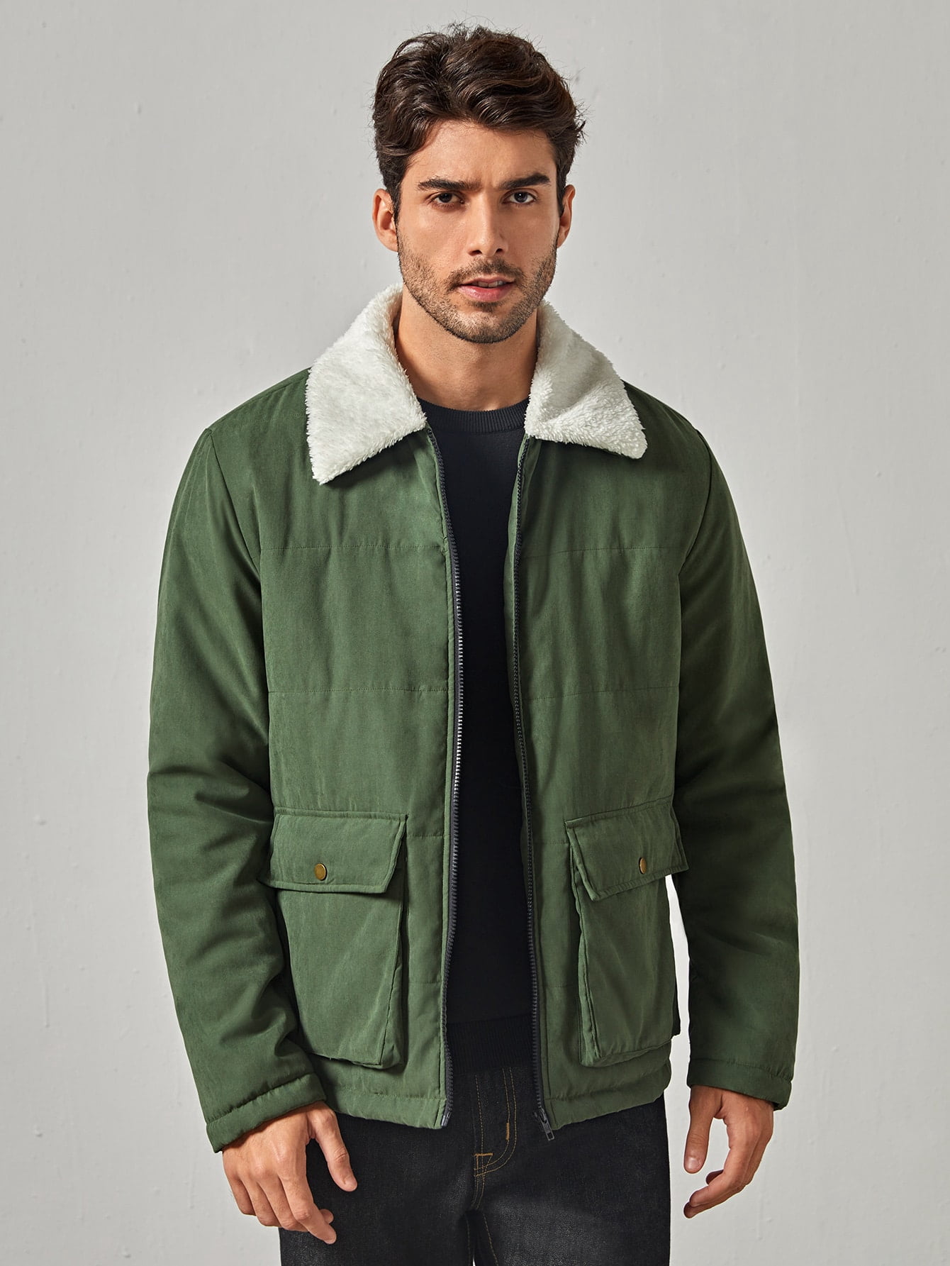 Army Green Casual Men Flap Pocket Borg 