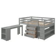 thumbnail image 6 of Full Wood Loft Bed with Ladder and Guard Rail, Loft Bed with Cabinet, Shelves and Rolling Portable Desk, Low loft Full Bed for Teenagers, Multiple Functions Bed(Gray), 6 of 8