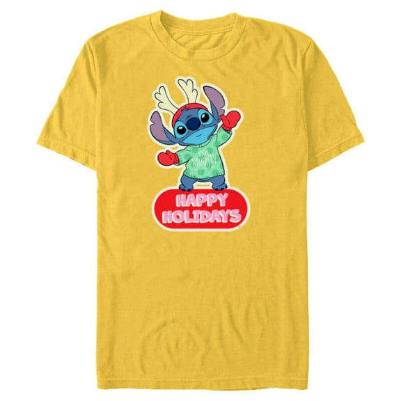Disney Lilo & Stitch Happy Holidays Christmas 100% Naughty - Short Sleeve Blended T-Shirt for Adults - Customized-Yellow
