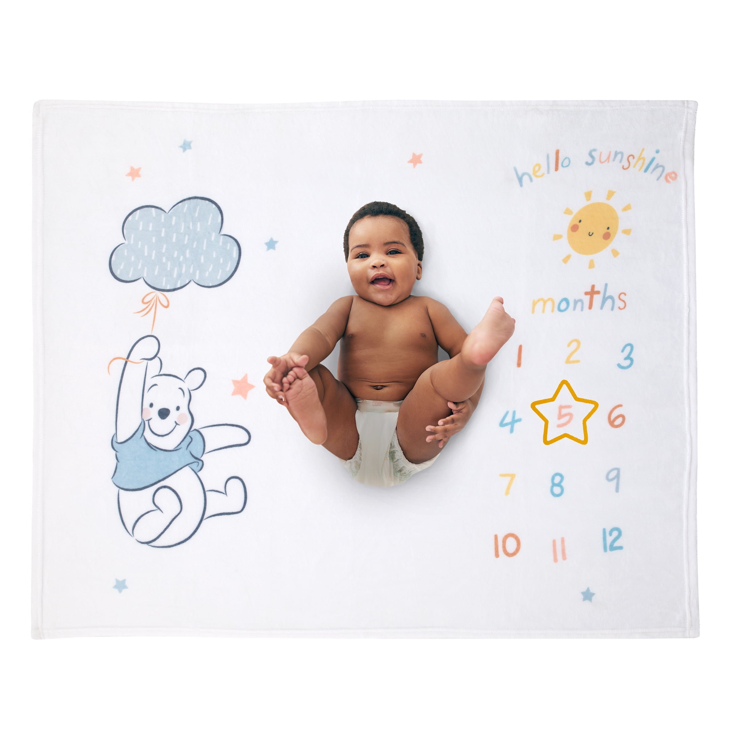 Disney Winnie the Pooh White, Yellow, Aqua Milestone Baby Blanket