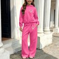 thumbnail image 2 of QTBIUQ Girls Two-Piece Fall Winter Set Bow-Printed Hooded Sweatshirt with Pocket and Elastic Waist Loose Pants Outfit Set, 2 of 6