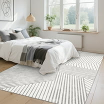 HOMERRY Area Rug 5' x 7' Rugs for Living Room Modern Washable Indoor Geometric Striped Carpet, Gray