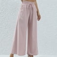 thumbnail image 4 of Diufon Wide Leg Pants for Women Ruffle Elastic High Drawstring Waist Lounge Pants Pockets Solid Color Pants, 4 of 6