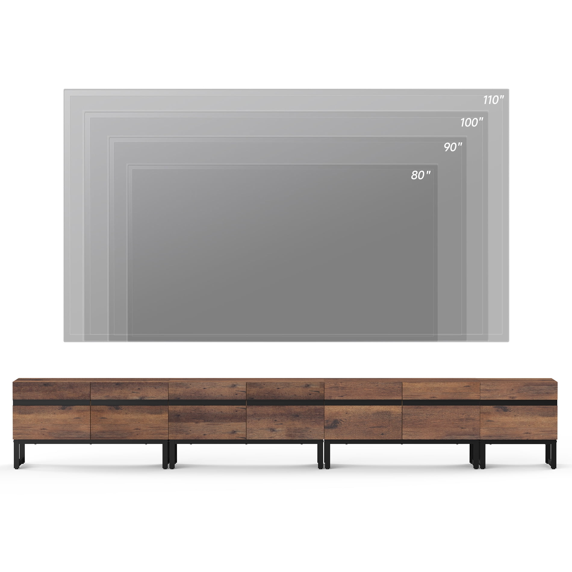 WAMPAT Modern TV Stand, 4-in-1 Entertainment Center with Storage Cabinets & Metal Base, 124" Brown, Fits TVs Up to 120"