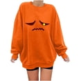 thumbnail image 1 of Chandails en Molleton Visage de Citrouille d'Halloween pour Femmes Manches Longues Surdimensionnées Col Rond Orange Pull Tops, 1 of 7