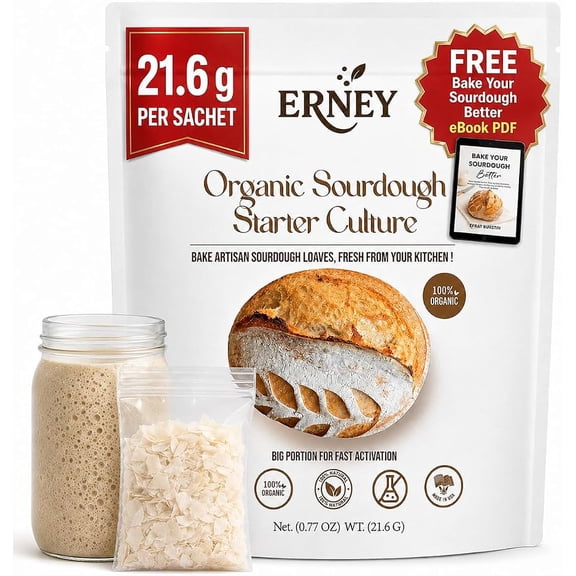 ERNEY Dehydrated Sourdough Starter San Francisco style for Bread Making - Perfect Rise Sourdough Bread Flour with Instruction - Versatile Homemade Pastry Flour Perfect for Artisan Loaf Pizza Muffins