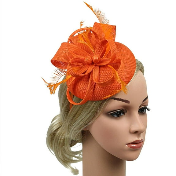 Women Lady Race Derby Feather Fascinator Headband Hat 1920s Hair Clip Orange