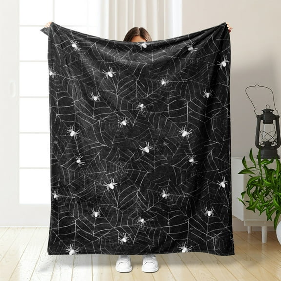 TOPRenddon Halloween Throw Blanket Pumpkin Blanket Decorated Spider Web Print on White Super Soft Plush Blanket for Couch Bed Sofa Chair and Cozy for All Seasons 51"X59"