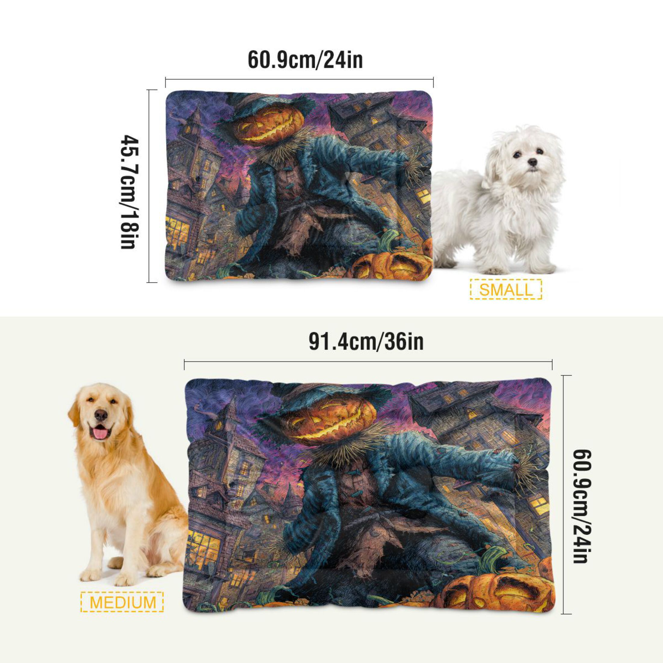 Qxltty Pumpkin Man Ped Pad Wear-resistant and Hard to Bite Through Sleeping Pad for Small Medium Large Dogs Winter Pet Bed 36×24in
