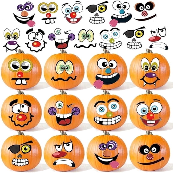 GuassLee 36 Packs Halloween Pumpkin Decorating Stickers, 18 Sheet Pumpkin Face Stickers in 12 Designs for Halloween Party Supplies Trick or Treat Party Favors