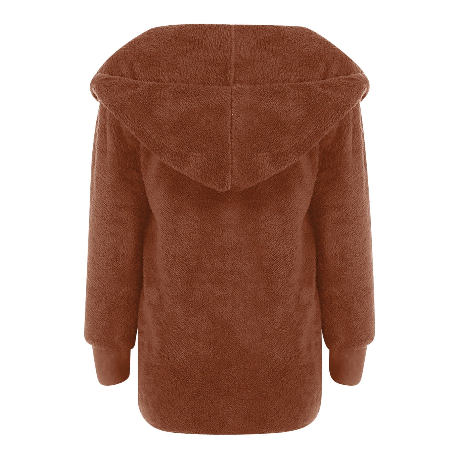 Winter Coats for Women Plus Size S-5X Fleece Long Sleeve Jackets with Hood and Pockets Ladies Casual Solid Warm Open Front Outerwear Coat