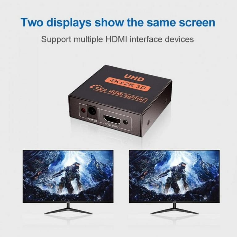 Yiany Répartiteur HDMI 1 entrée 2 sorties 4 K 3D 1080p HDMI 2.0 pour deux  moniteurs, compatible MacBook, Xbox, PS4, PS3, lecteur Blu-Ray, DVD, HDTV