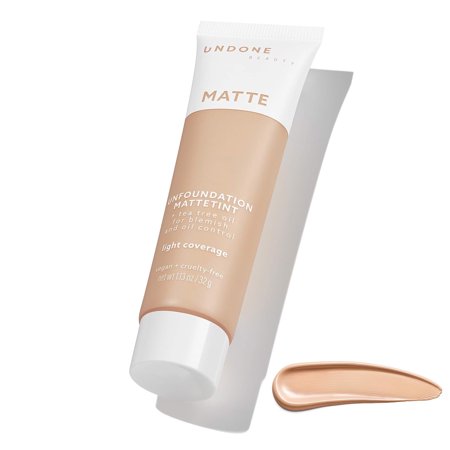 Undone Beauty Unfoundation Light Coverage Matte Foundation with Lightweight Formula for Even Skin Tone and Natural Looking Finish - Tea Tree for Oil Absorbing & Blemish Control - Latte Medium